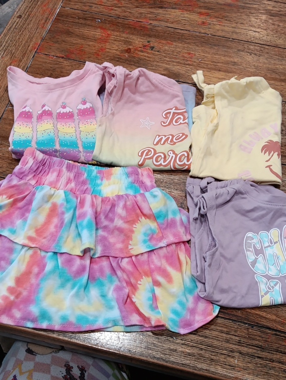 Garanimals Tie-Dye Ruffle Skort- Pink Multicolor And Four Matching Tops. Bundle
